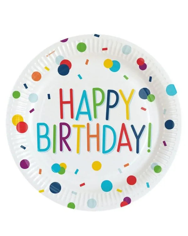 Confetti 'Happy Birthday!' Paper Plates - 23cm (8pk)