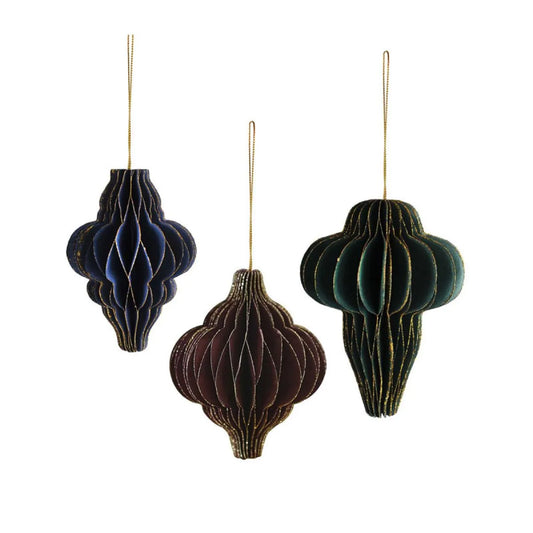 Honeycomb Glitter Edged Paper Tree Decorations (3pk)
