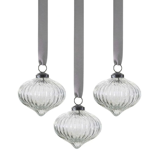 Ribbed Glass Tree Decoration (3pk)