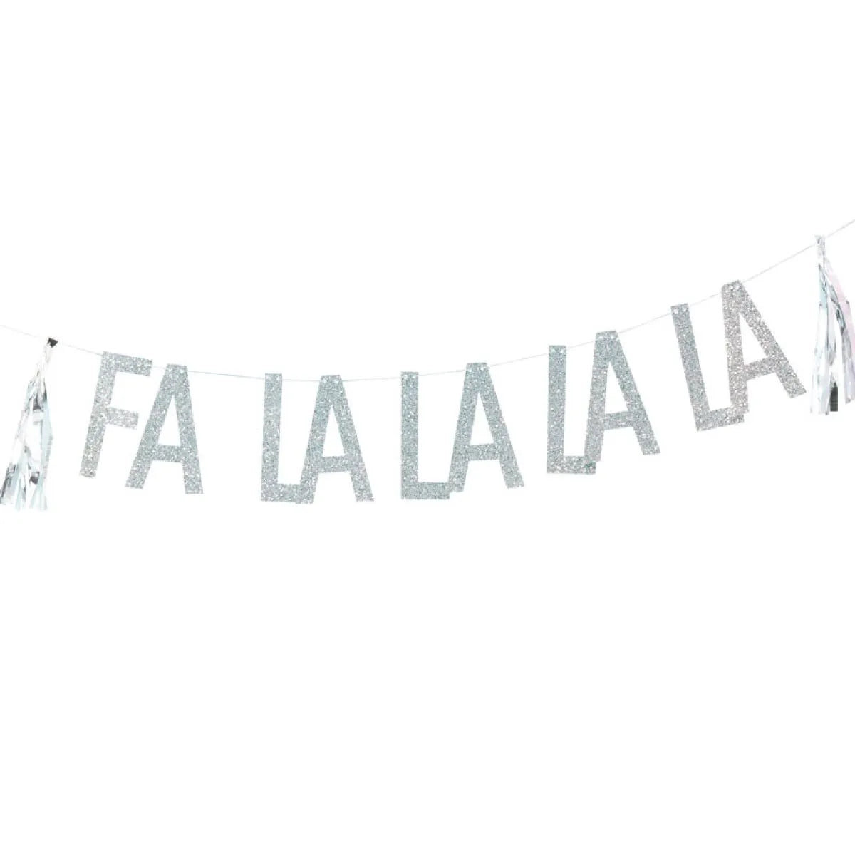 Silver Glitter Fa La La Paper Bunting with Tassles - 1.5m