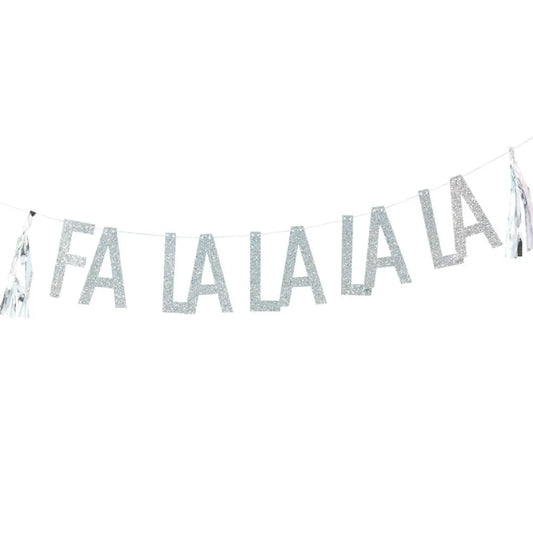 Silver Glitter Fa La La Paper Bunting with Tassles - 1.5m
