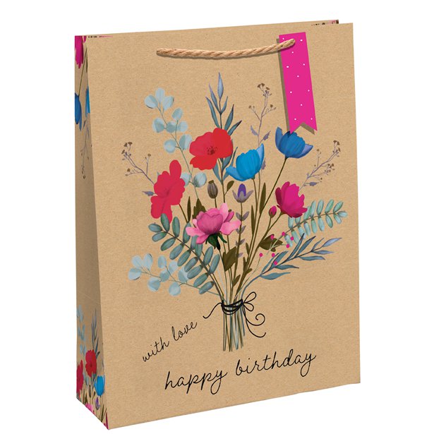 Happy Birthday Kraft Large Gift Bag - 37cm x 27.5cm