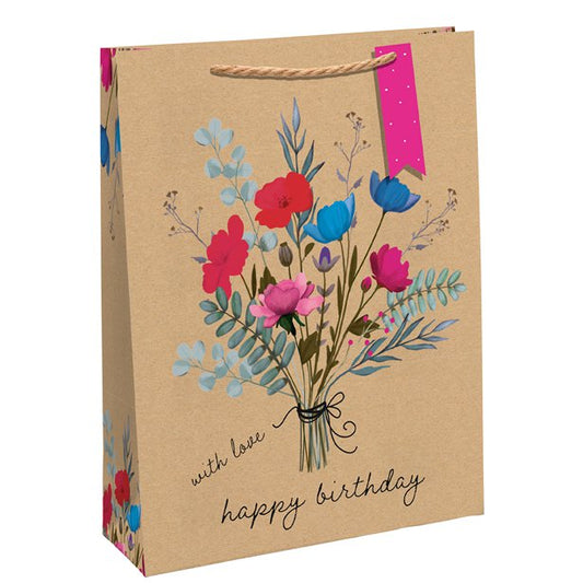 Happy Birthday Kraft Large Gift Bag - 37cm x 27.5cm