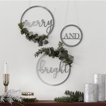 Silver Acrylic Merry & Bright Hanging Hoops