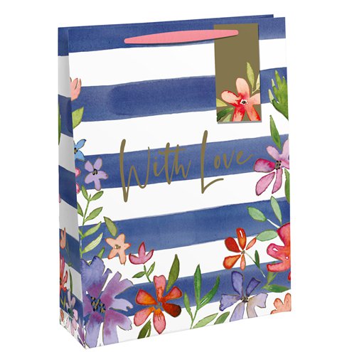 Navy Stripe Large Gift Bag - 26.5cm x 33cm