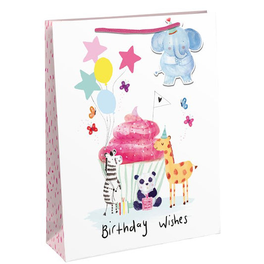 Pastel Safari Animals Large Birthday Gift Bag - 33cm x 26.5cm