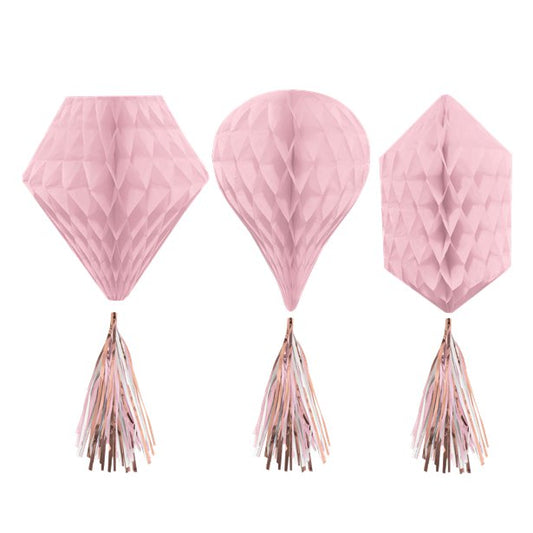 Rose Gold Blush Mini Honeycombs with Tassels - 30cm