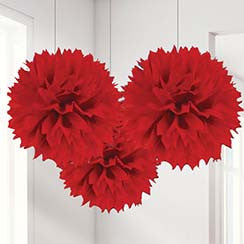 Red Pom Pom Decorations - 40cm